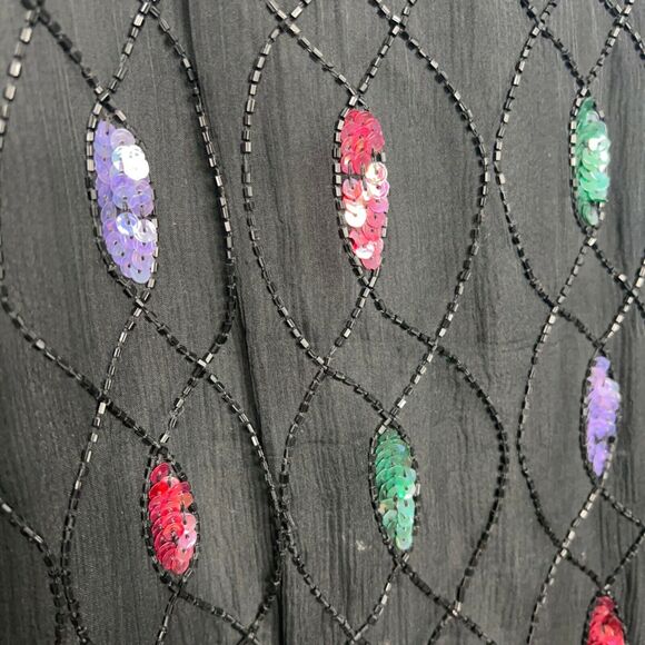 Vintage 90s Size Small Black Multicolor Sequin Cocktail Dress Silk Evening Party - Picture 6 of 7